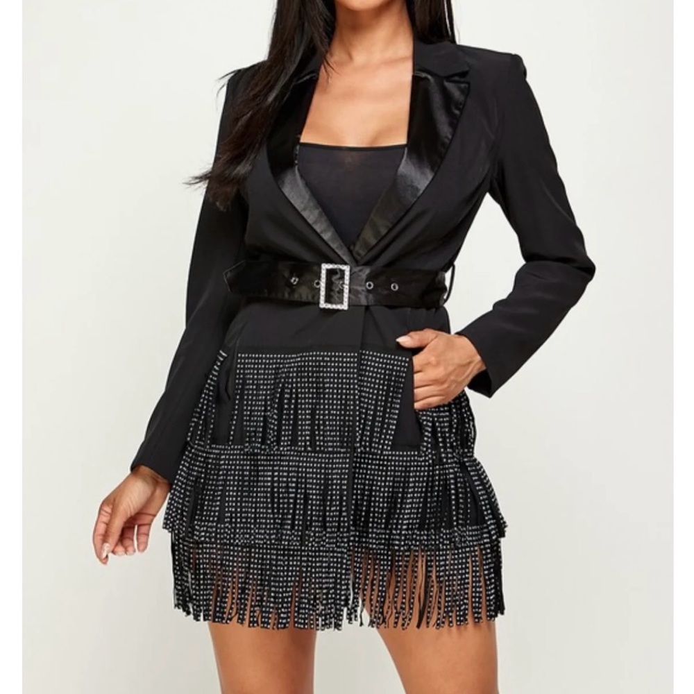 Cien Fringe Mini Blazer Dress NEW WITH TAGS Black or White
